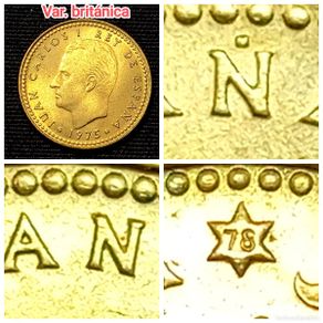 Monete con errori: ⚜️ # BAR7 0. Variante británica. España. 1 peseta 1975 *78 (3 variantes). Sin circular